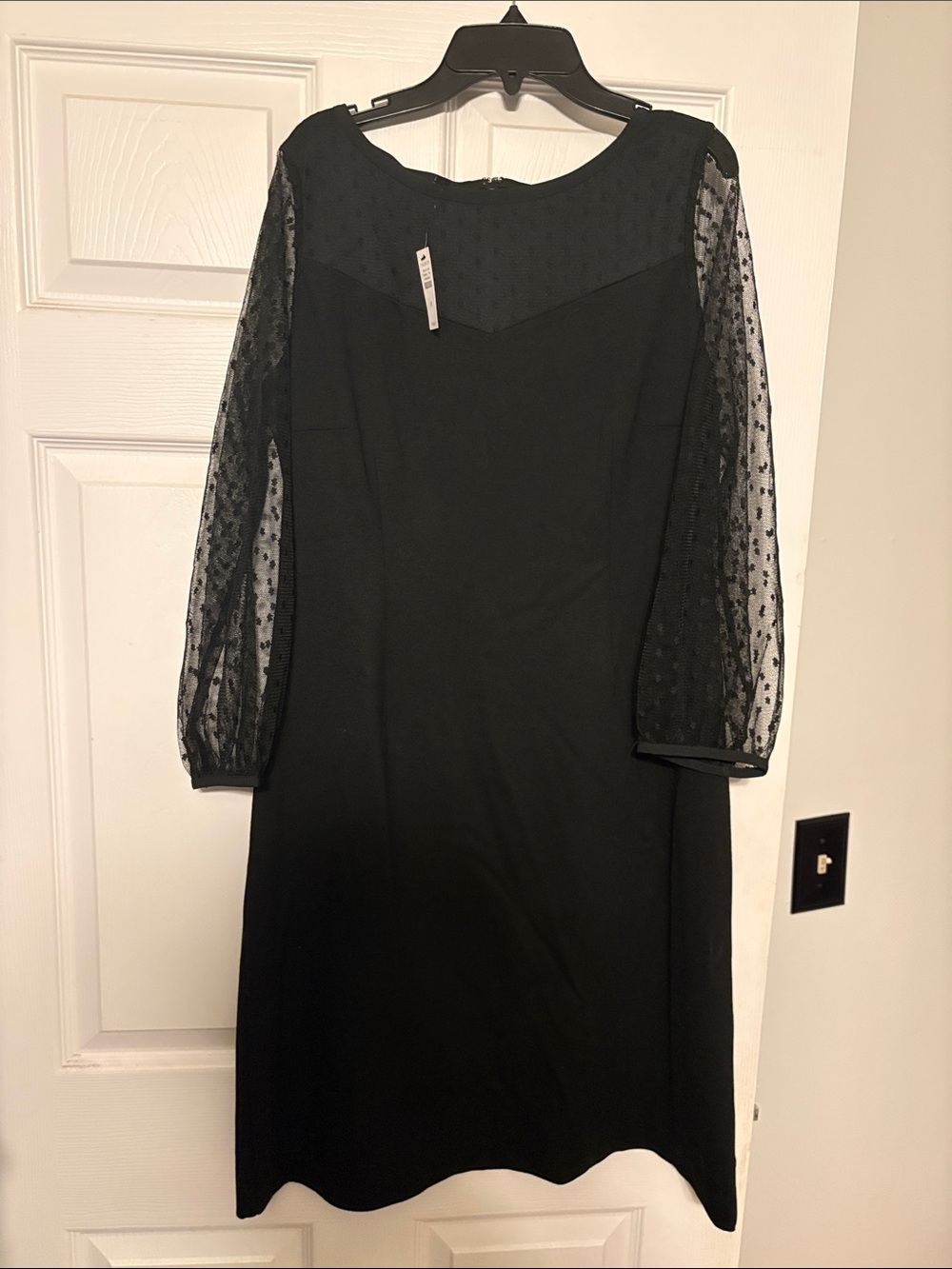 Talbots Black Midi Dress with Sheer Polka-Dot Sleeves